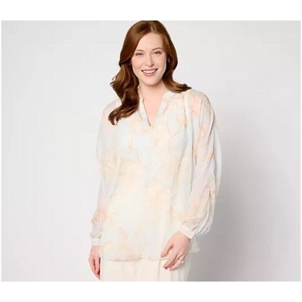 BEAUTIFUL By Lawrence Zarian Printed Dolman Sleeve Top Womens Size S Sheer